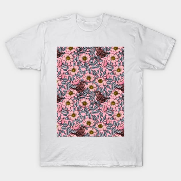 Wrens in the roses T-Shirt by katerinamk